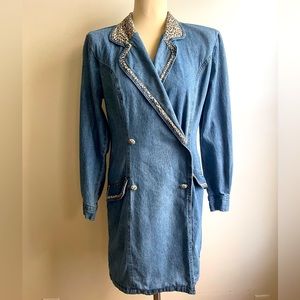 Vintage 90s D. Frank Denim Leopard Velvet Skort Romper Dress Shorts Jorts 12